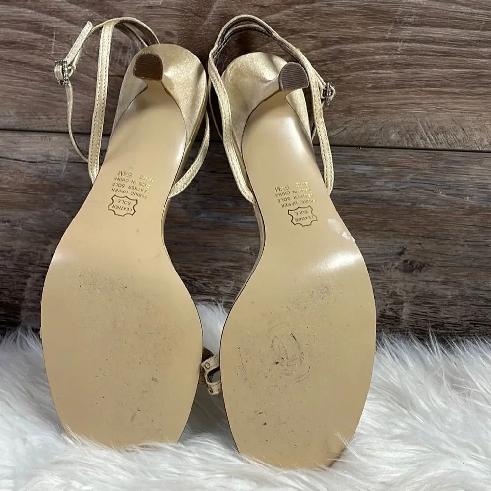 BP Ladies Dress Low Heel Dress Shoes, Size 6 1/2M, Goldtone with Rhinestones
